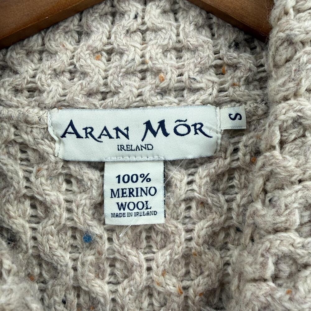 Aran Mor Sweater Womens Small Beige 100% Merino Wool Cardigan Coatigan Ireland - Picture 4 of 11